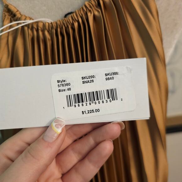 NWT Stella Mccartney Gold Satin Pleated Lace Up Midi Dress $1225 Sz IT 40 US 4 - Picture 7 of 13